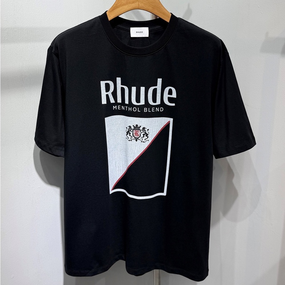 Rhude Black Tee with White and Red Graphic